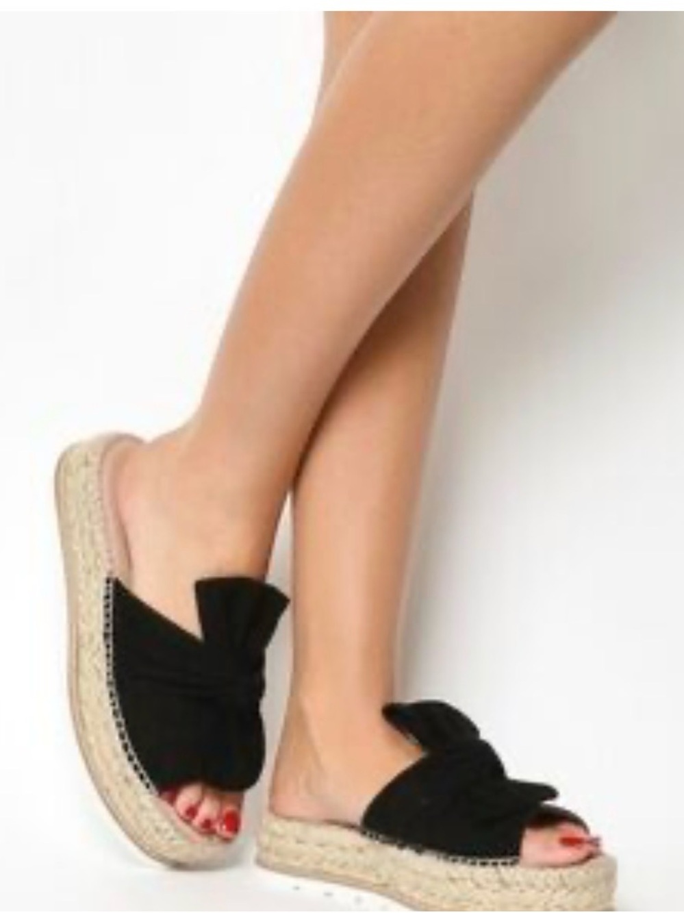 Black Knotted Espadrille Slide Sandals - Women